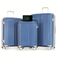 Lightweight 3 Piece Luggage Set with USB Port Airline Approved Expandable Spinner Suitcases 20 24 28 Inches TSA Lock