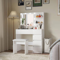 Elegant Vanity Makeup Desk with LED Mirror Lights Charging Station and Cushioned Stool Ample Storage 3 Lighting Modes