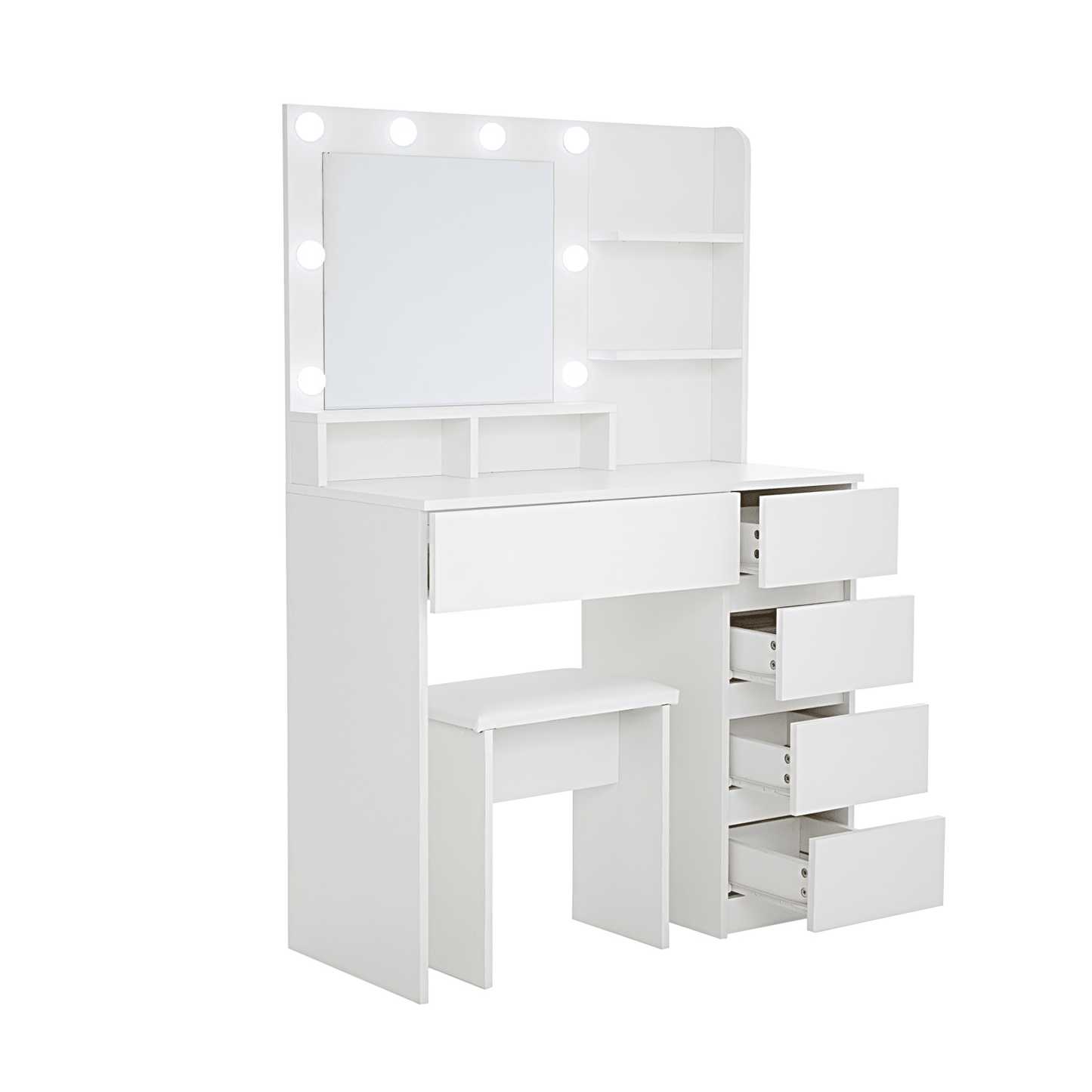 Elegant Vanity Makeup Desk with LED Mirror Lights Charging Station and Cushioned Stool Ample Storage 3 Lighting Modes