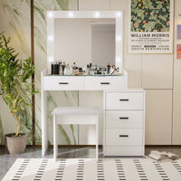 Stylish Adjustable Dressing Table with LED Mirror 4 Lockable Drawers Soft Stool and Sliding Design