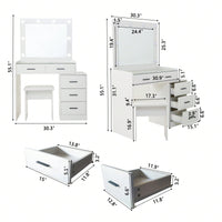 Stylish Adjustable Dressing Table with LED Mirror 4 Lockable Drawers Soft Stool and Sliding Design