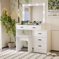 Stylish Adjustable Dressing Table with LED Mirror 4 Lockable Drawers Soft Stool and Sliding Design