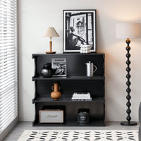 Multifunctional 4-Tier Black Bookshelf Coffee Table Modern Minimalist Storage Organizer for Living Room Bedroom Entryway