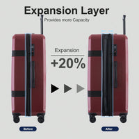 Expandable 3 Piece Luggage Set Lightweight ABS+PC With 360-Degree Spinner Wheels TSA Lock Red 20/24/28 Inch Durable Travel Suitcase