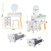 Dressing Table With LED Lights And Glass Top Extendable Side Table 5 Drawers Mirror Stool For Bedroom Makeup Vanity Storage Cabinet