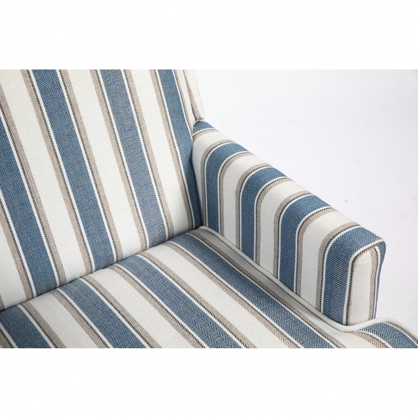 Vintage Blue and White Striped Upholstered Accent Chair with Nailhead Trim Cozy Sturdy Wood Frame Easy Assembly for Living Room