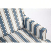 Vintage Blue and White Striped Upholstered Accent Chair with Nailhead Trim Cozy Sturdy Wood Frame Easy Assembly for Living Room