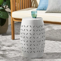 Weather Resistant 12 Inch Round Outdoor Metal Accent Table with Lace-Cut Design for Garden Balcony Small Spaces