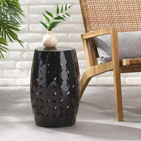 Weather Resistant 12 Inch Round Outdoor Metal Accent Table with Lace-Cut Design for Garden Balcony Small Spaces