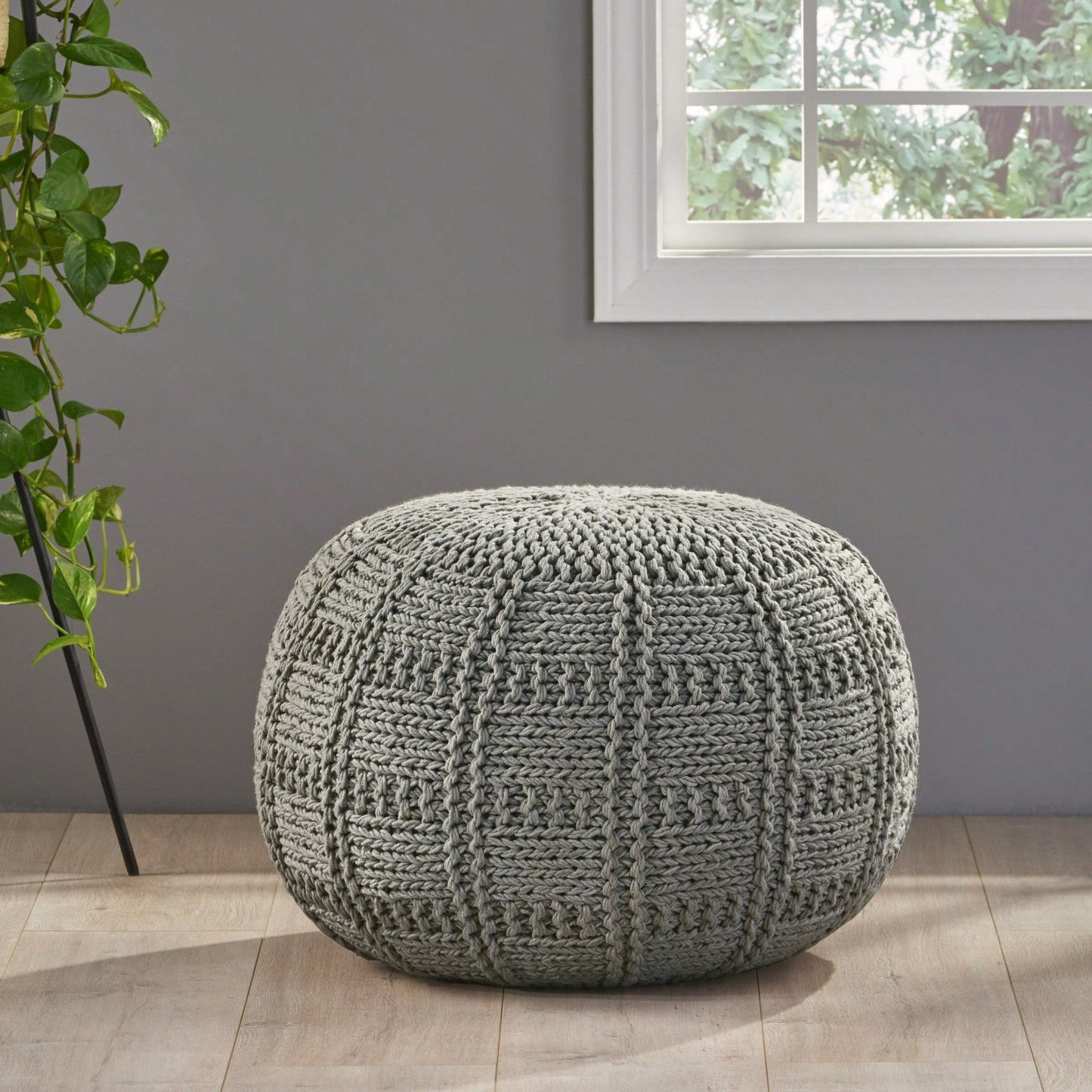 YUNY Knitted Cotton Round Pouf (20 X 20)