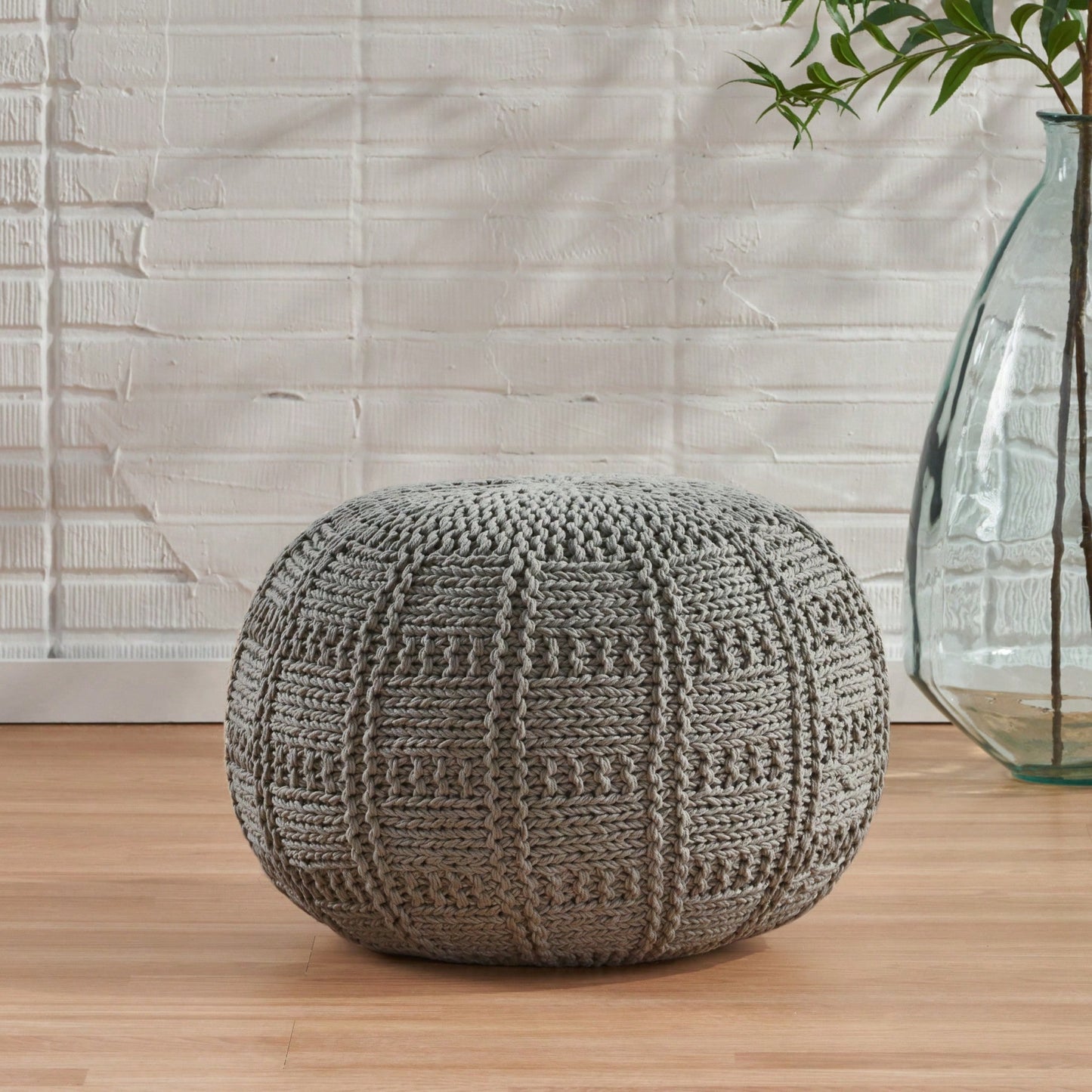 YUNY Knitted Cotton Round Pouf (20 X 20)