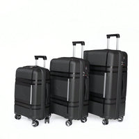 Lightweight 3 Piece Hardshell Luggage Set with Spinner Wheels TSA Lock Black 20 24 28 Inch Travel Suitcases