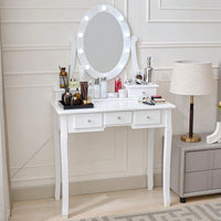 Makeup Vanity Desk And Stool Set With Lights, Small White Dressing Table And Mirror For Bedroom, Elegant Makeup Station With Storage Drawers