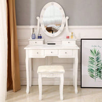 Makeup Vanity Desk And Stool Set With Lights, Small White Dressing Table And Mirror For Bedroom, Elegant Makeup Station With Storage Drawers