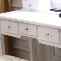 Makeup Vanity Desk And Stool Set With Lights, Small White Dressing Table And Mirror For Bedroom, Elegant Makeup Station With Storage Drawers