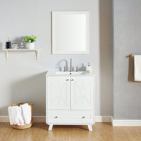 30 Inch Bathroom Vanity With Ceramic Basin Spacious Storage MDF And Solid Wood Legs Buffered Doors Easy Assembly