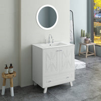 30 Inch Bathroom Vanity With Ceramic Basin Spacious Storage MDF And Solid Wood Legs Buffered Doors Easy Assembly