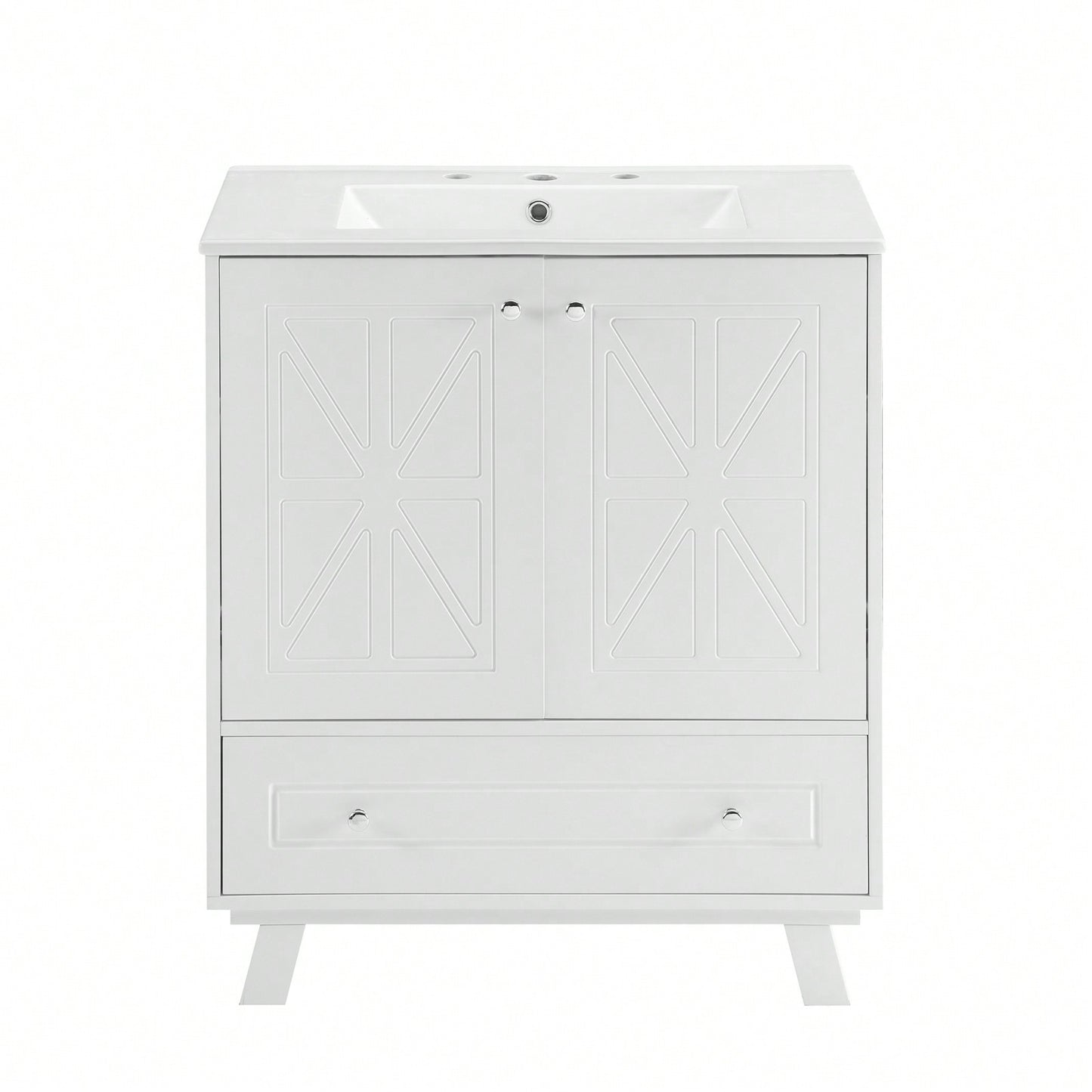 30 Inch Bathroom Vanity With Ceramic Basin Spacious Storage MDF And Solid Wood Legs Buffered Doors Easy Assembly