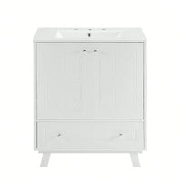 30 Inch Bathroom Vanity With Ceramic Basin Spacious Storage MDF And Solid Wood Legs Buffered Doors Easy Assembly