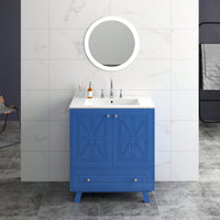 30 Inch Bathroom Vanity With Ceramic Basin Spacious Storage MDF And Solid Wood Legs Buffered Doors Easy Assembly