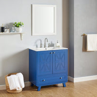 30 Inch Bathroom Vanity With Ceramic Basin Spacious Storage MDF And Solid Wood Legs Buffered Doors Easy Assembly