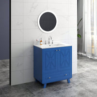 30 Inch Bathroom Vanity With Ceramic Basin Spacious Storage MDF And Solid Wood Legs Buffered Doors Easy Assembly