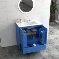 30 Inch Bathroom Vanity With Ceramic Basin Spacious Storage MDF And Solid Wood Legs Buffered Doors Easy Assembly