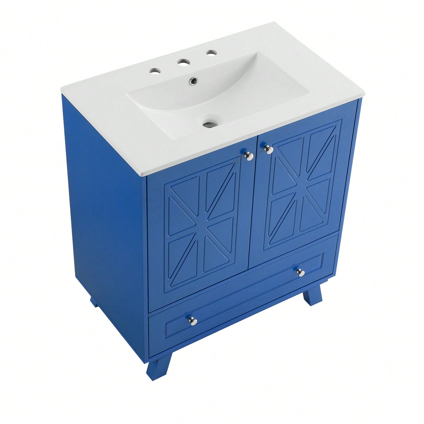 30 Inch Bathroom Vanity With Ceramic Basin Spacious Storage MDF And Solid Wood Legs Buffered Doors Easy Assembly