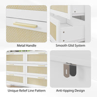 Stylish 6 Drawer Rattan Dresser Chest with Gold Handles Anti-Tipping Design Multi-Purpose Storage for Bedroom Entryway and Living Room