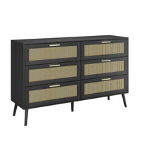 Stylish 6 Drawer Rattan Dresser Chest with Gold Handles Anti-Tipping Design Multi-Purpose Storage for Bedroom Entryway and Living Room