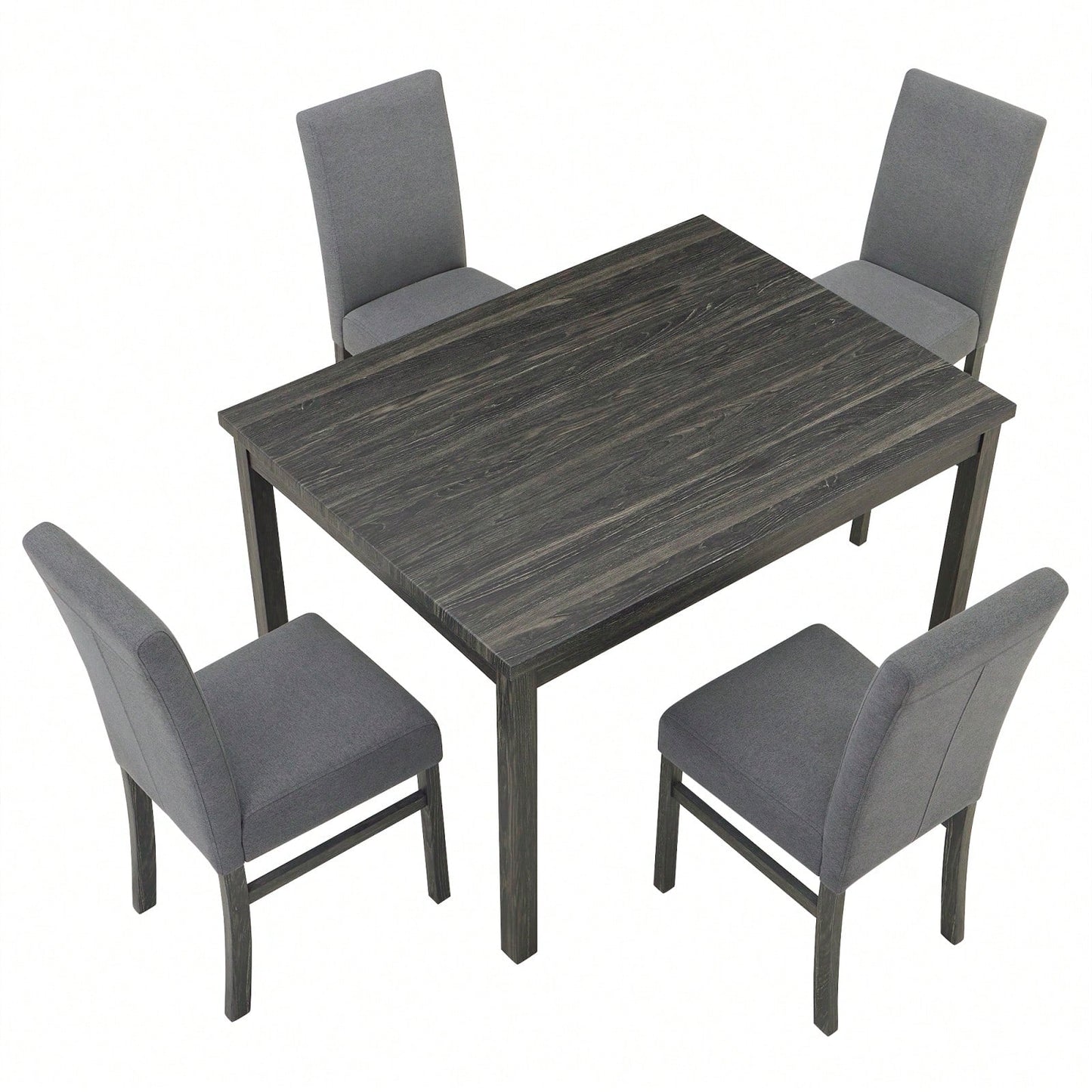 Modern Rectangular Dining Table with Solid Wood Legs and High-Resilience Foam Chairs for Small Spaces and Kitchens