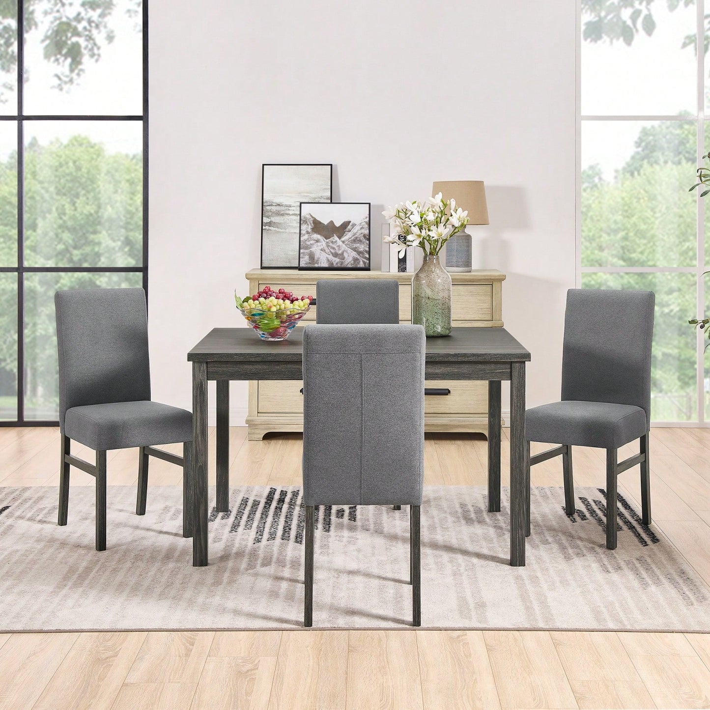 Modern Rectangular Dining Table with Solid Wood Legs and High-Resilience Foam Chairs for Small Spaces and Kitchens
