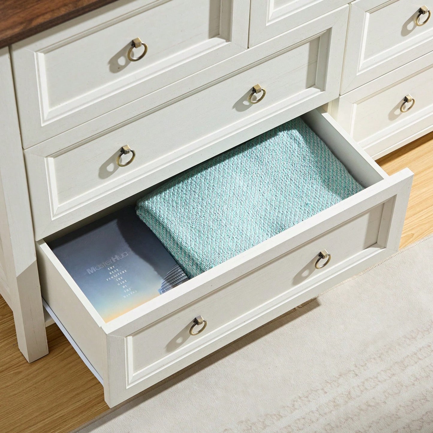 Rustic 7 Drawer Farmhouse Dresser Storage Organizer with Metal Handles for Bedroom Living Room and Hallway