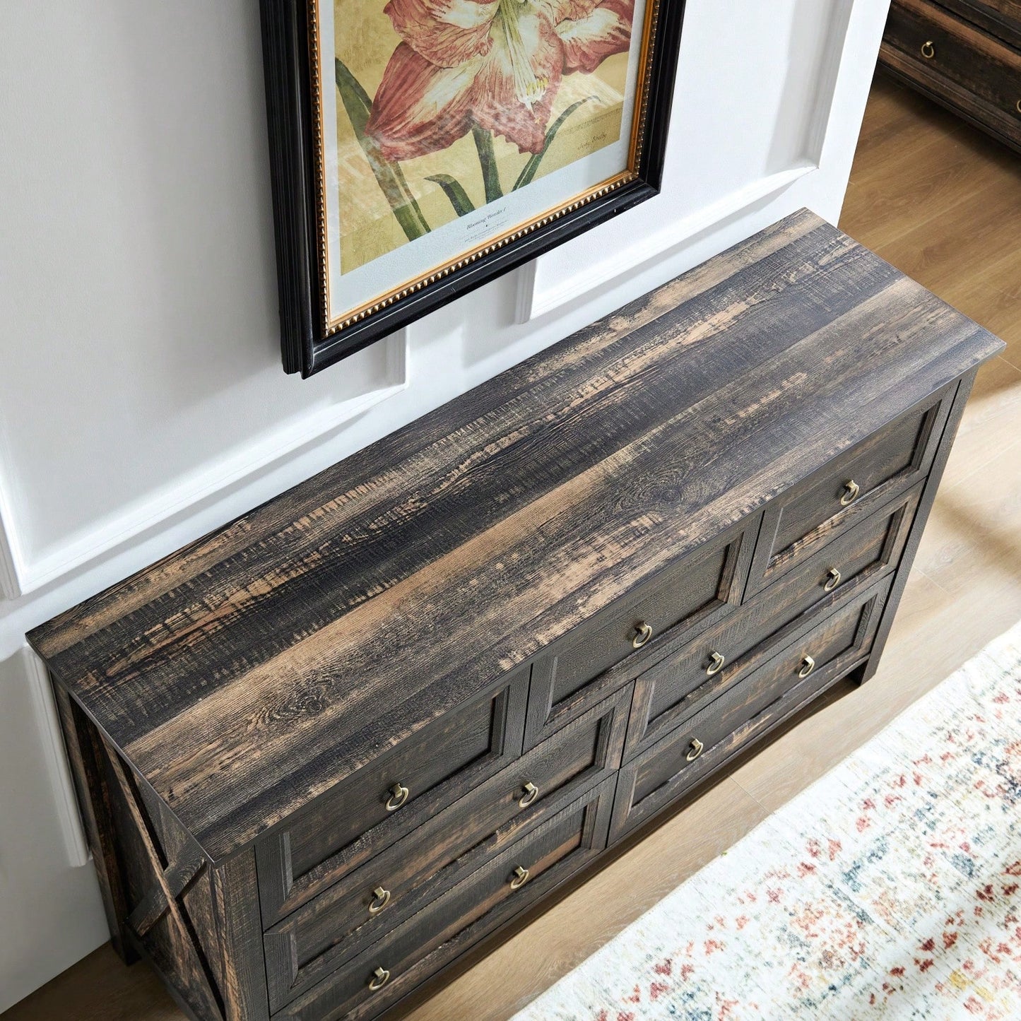 Rustic 7 Drawer Farmhouse Dresser Storage Organizer with Metal Handles for Bedroom Living Room and Hallway