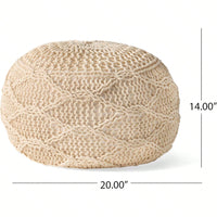 Cozy 20x20 Knitted Wool Round Pouf Soft Cotton Fiber Footrest for Modern Nursery and Living Room Decor
