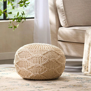 Cozy 20x20 Knitted Wool Round Pouf Soft Cotton Fiber Footrest for Modern Nursery and Living Room Decor
