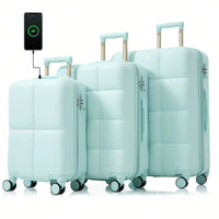 3-Piece Luggage Set with USB Port Airline Approved 20-Inch Carry-On Expandable 24 and 28-Inch Hardshell Spinner Wheels Durable ABS Material