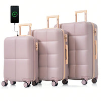 3-Piece Luggage Set with USB Port Airline Approved 20-Inch Carry-On Expandable 24 and 28-Inch Hardshell Spinner Wheels Durable ABS Material