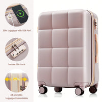 3-Piece Luggage Set with USB Port Airline Approved 20-Inch Carry-On Expandable 24 and 28-Inch Hardshell Spinner Wheels Durable ABS Material