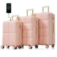 3-Piece Luggage Set with USB Port Airline Approved 20-Inch Carry-On Expandable 24 and 28-Inch Hardshell Spinner Wheels Durable ABS Material