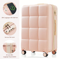 3-Piece Luggage Set with USB Port Airline Approved 20-Inch Carry-On Expandable 24 and 28-Inch Hardshell Spinner Wheels Durable ABS Material