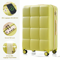 3-Piece Luggage Set with USB Port Airline Approved 20-Inch Carry-On Expandable 24 and 28-Inch Hardshell Spinner Wheels Durable ABS Material