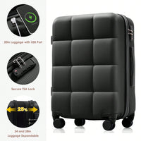3-Piece Luggage Set with USB Port Airline Approved 20-Inch Carry-On Expandable 24 and 28-Inch Hardshell Spinner Wheels Durable ABS Material