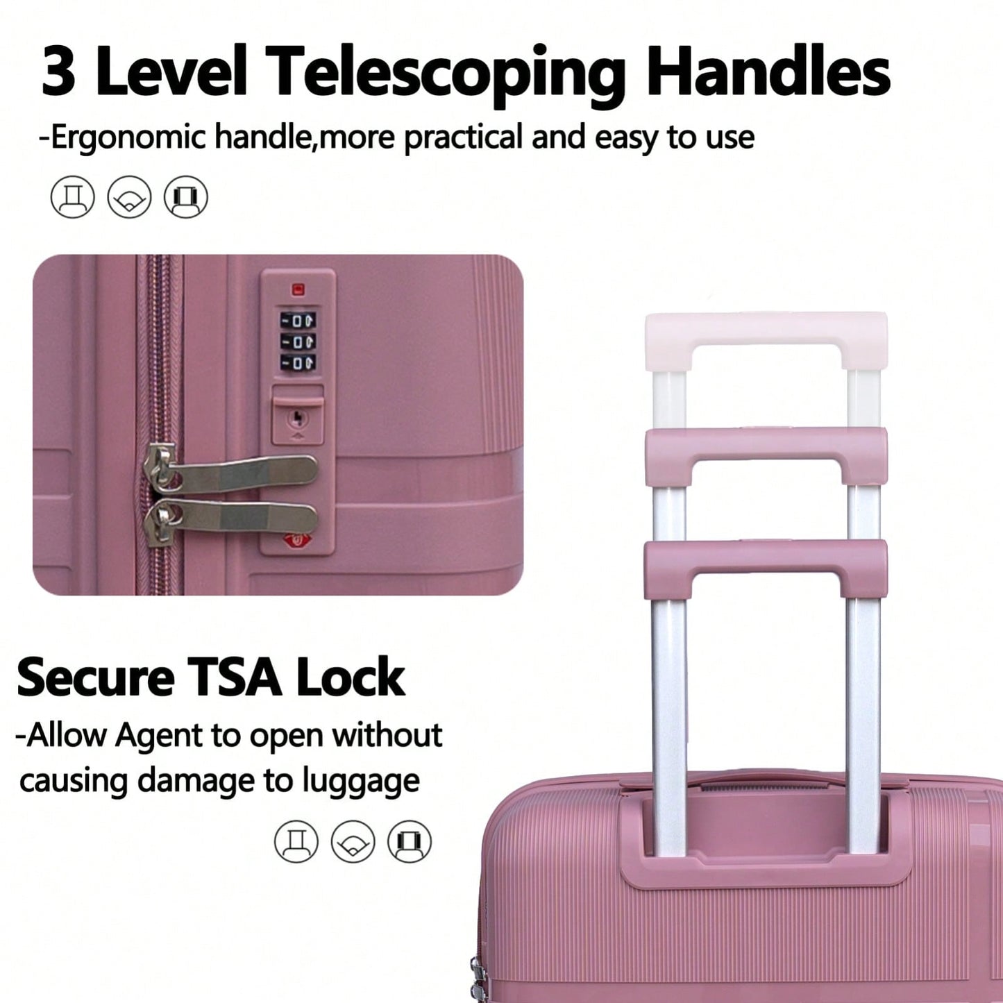 Lightweight 3 Piece Hardshell Luggage Set with 360° Spinner Wheels TSA Lock and Telescoping Handle 20 24 28 Inch Suitcases