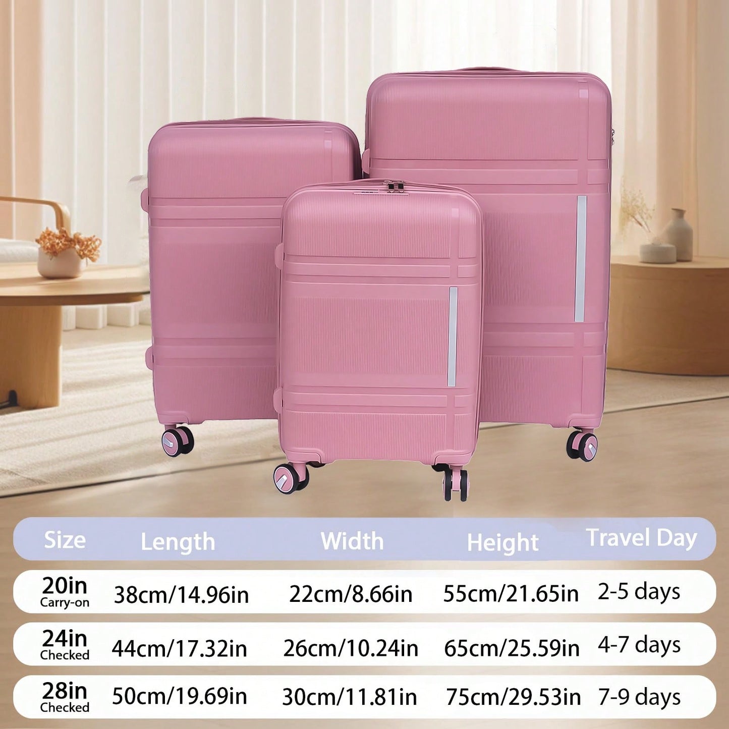 Lightweight 3 Piece Hardshell Luggage Set with 360° Spinner Wheels TSA Lock and Telescoping Handle 20 24 28 Inch Suitcases