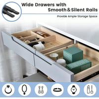 Adjustable Brightness Vanity Table Set with Cushioned Stool and Makeup Organizer Solid Wood Legs 3 Lighting Options Perfect Gift