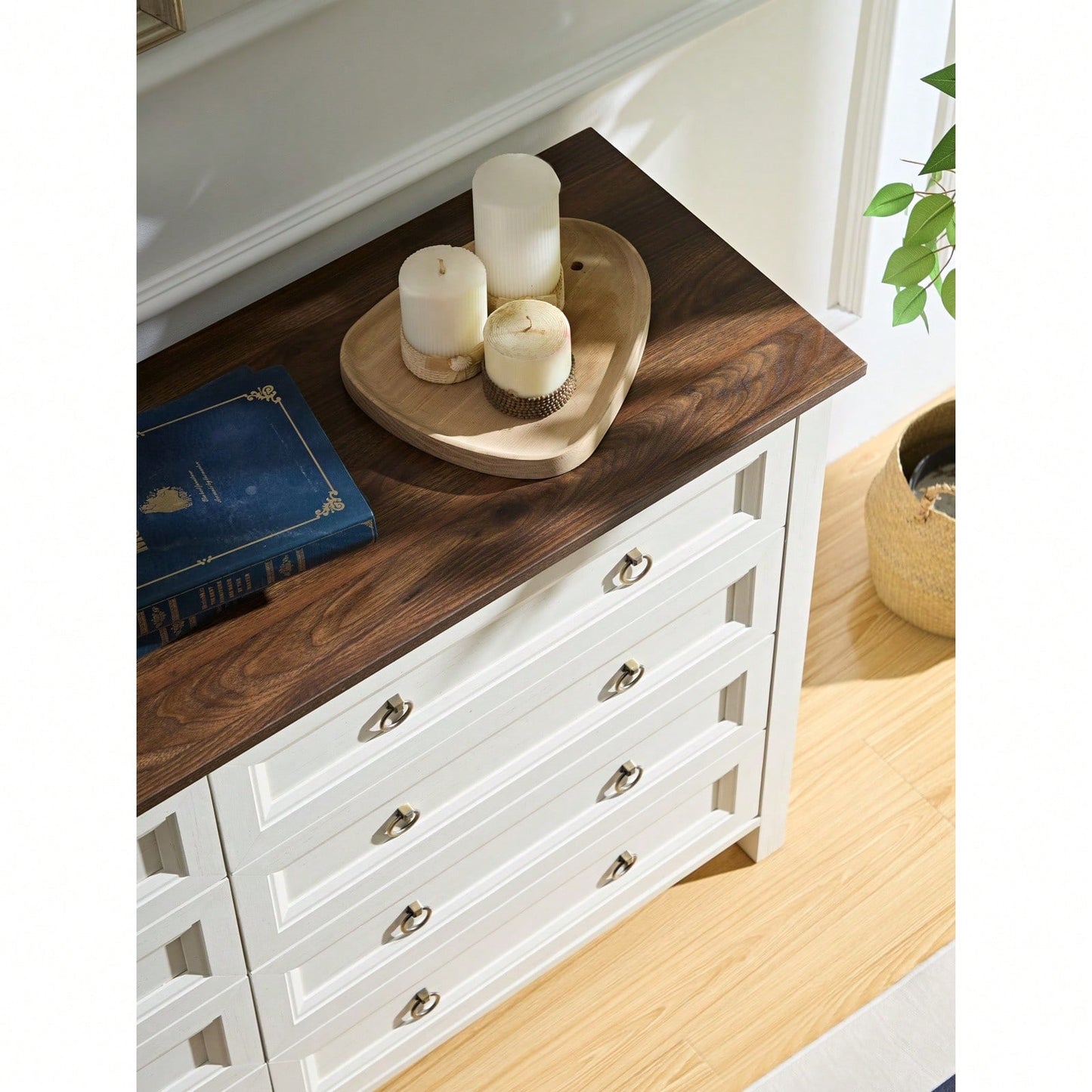 Rustic 8 Drawer Tall Dresser Chest with Barn Door Style Handles for Bedroom Living Room Storage Organizer