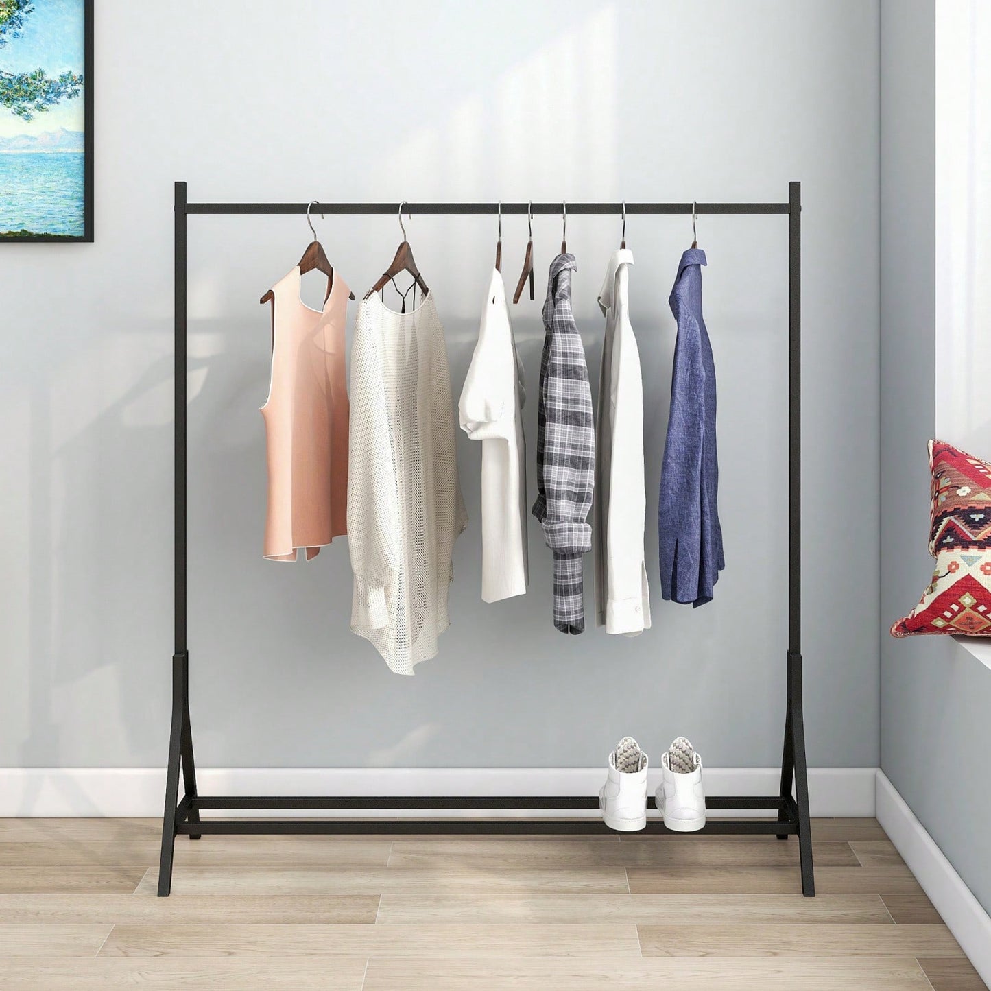 Industrial Vintage Multi-Functional Garment Rack with Adjustable Feet for Bedroom Entryway and Laundry Room Heavy Duty Space-Saving Design