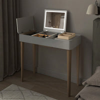 Elegant White Vanity Table with Lights High Definition Flip-Up Mirror Solid Wood Legs and Storage Doors