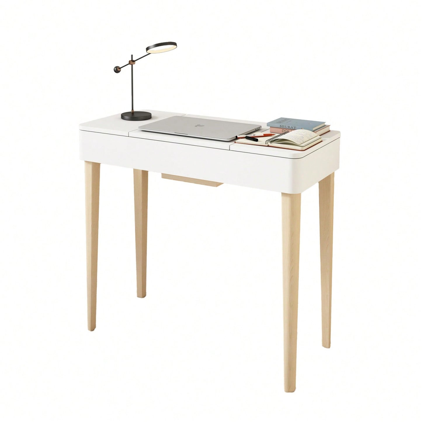 Elegant White Vanity Table with Lights High Definition Flip-Up Mirror Solid Wood Legs and Storage Doors